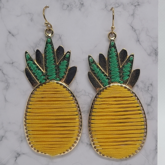 Yellow and Green Pineapple Earrings - Picture 6 of 17